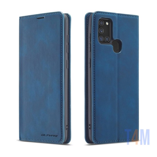 Capa Flip de Couro com Bolso Interno para Samsung Galaxy A21s Azul